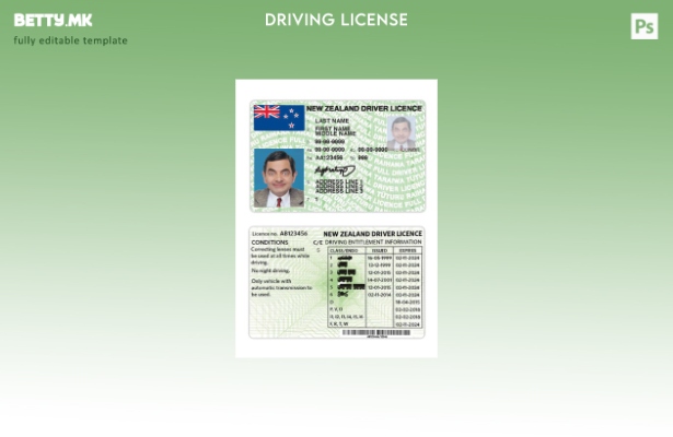 Шаблон за верзија на возачка дозвола од Нов Зеланд во модерен стил